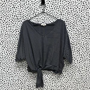 Umgee Blue & White Striped Tie Front Tee